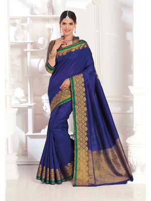 Blue Woven Art Silk Saree With Blouse 1
