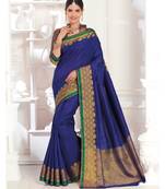 Blue Woven Art Silk Saree With Blouse