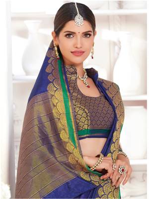 Blue Woven Art Silk Saree With Blouse 2