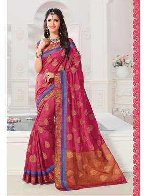 Magenta Woven Art Silk Saree With Blouse 1