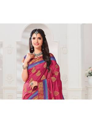 Magenta Woven Art Silk Saree With Blouse 2
