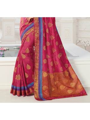 Magenta Woven Art Silk Saree With Blouse 3