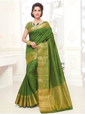 Green Woven Art Silk Saree With Blouse 1