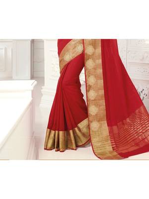 Red Woven Art Silk Saree With Blouse 3