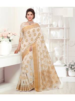 Cream Woven Art Silk Saree With Blouse 1