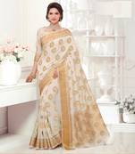 Cream Woven Art Silk Saree With Blouse