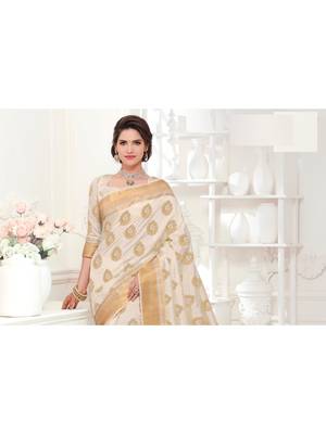 Cream Woven Art Silk Saree With Blouse 2