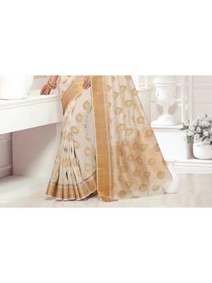 Cream Woven Art Silk Saree With Blouse 3