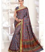 Grey Woven Art Silk Saree With Blouse