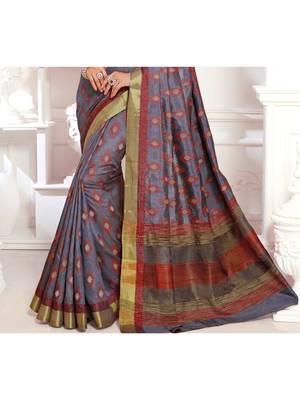 Grey Woven Art Silk Saree With Blouse 3