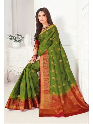 Green Woven Art Silk Saree With Blouse 1