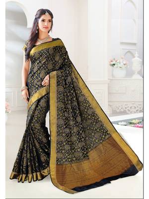 Black Woven Art Silk Saree With Blouse 1