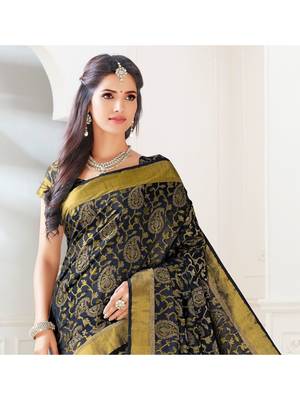 Black Woven Art Silk Saree With Blouse 2