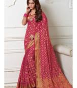 Pink Woven Art Silk Saree With Blouse