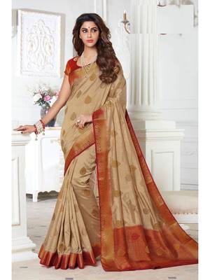 Beige Woven Art Silk Saree With Blouse 1