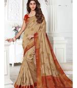 Beige Woven Art Silk Saree With Blouse