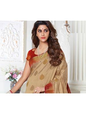 Beige Woven Art Silk Saree With Blouse 2