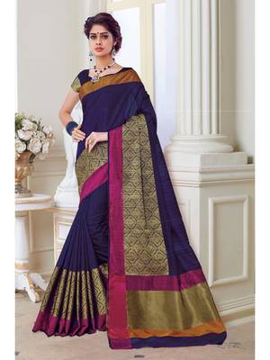 Blue Woven Art Silk Saree With Blouse 1