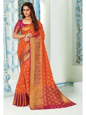 Orange Woven Art Silk Saree With Blouse 1