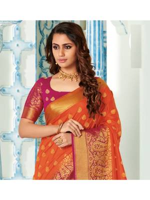 Orange Woven Art Silk Saree With Blouse 2