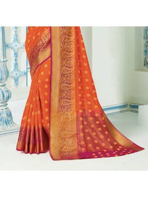 Orange Woven Art Silk Saree With Blouse 3