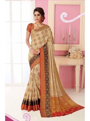 Cream Woven Art Silk Saree With Blouse 1