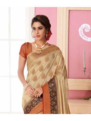 Cream Woven Art Silk Saree With Blouse 2