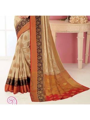 Cream Woven Art Silk Saree With Blouse 3