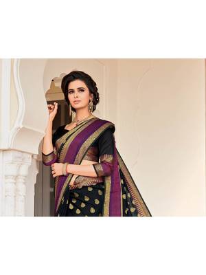 Black Woven Silk Blend Saree With Blouse 2