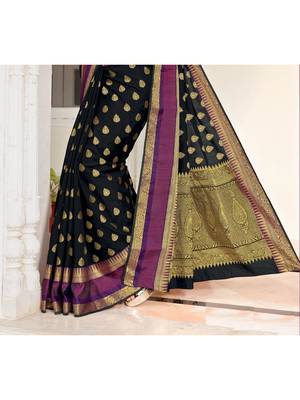 Black Woven Silk Blend Saree With Blouse 3