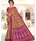 Beige Woven Silk Blend Saree With Blouse