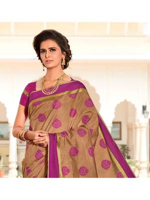 Beige Woven Silk Blend Saree With Blouse 2