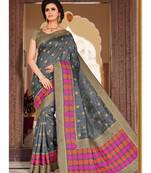 Grey Woven Silk Blend Saree With Blouse