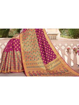Magenta Woven Silk Blend Saree With Blouse 3