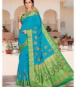 Blue Woven Silk Blend Saree With Blouse