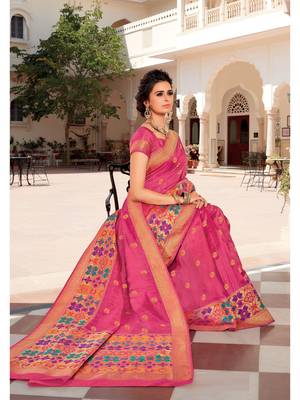 Pink Woven Silk Blend Saree With Blouse 1