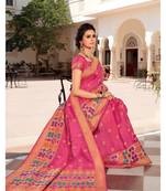 Pink Woven Silk Blend Saree With Blouse