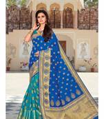 Turquoise Woven Silk Blend Saree With Blouse