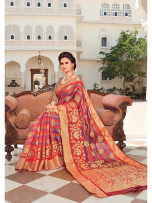 Red Woven Silk Blend Saree With Blouse 1
