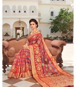 Red Woven Silk Blend Saree With Blouse