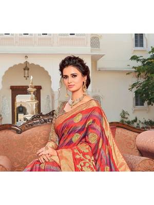 Red Woven Silk Blend Saree With Blouse 2