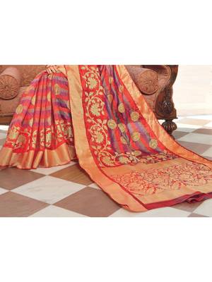 Red Woven Silk Blend Saree With Blouse 3