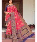 Pink Woven Silk Blend Saree With Blouse