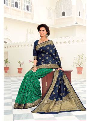 Green Woven Silk Blend Saree With Blouse 1