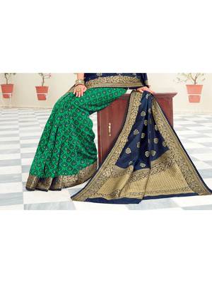 Green Woven Silk Blend Saree With Blouse 3
