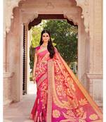 Pink Woven Silk Blend Saree With Blouse