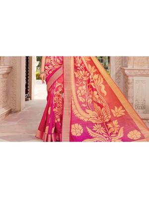 Pink Woven Silk Blend Saree With Blouse 3