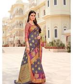 Grey Woven Silk Blend Saree With Blouse