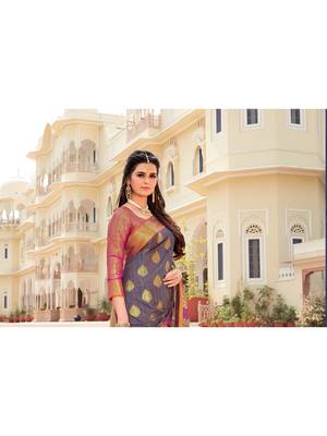 Grey Woven Silk Blend Saree With Blouse 2