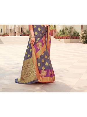 Grey Woven Silk Blend Saree With Blouse 3